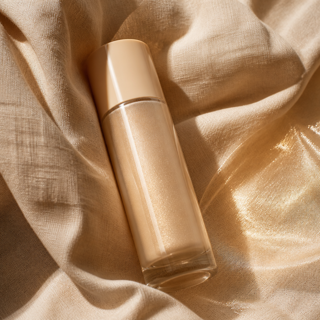 Shimmer bottle on linen